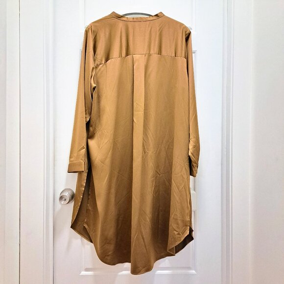 Eileen Fisher Mandarin Collar Button Down Satin Tunic Gold Leaf Size 2X - Picture 7 of 14